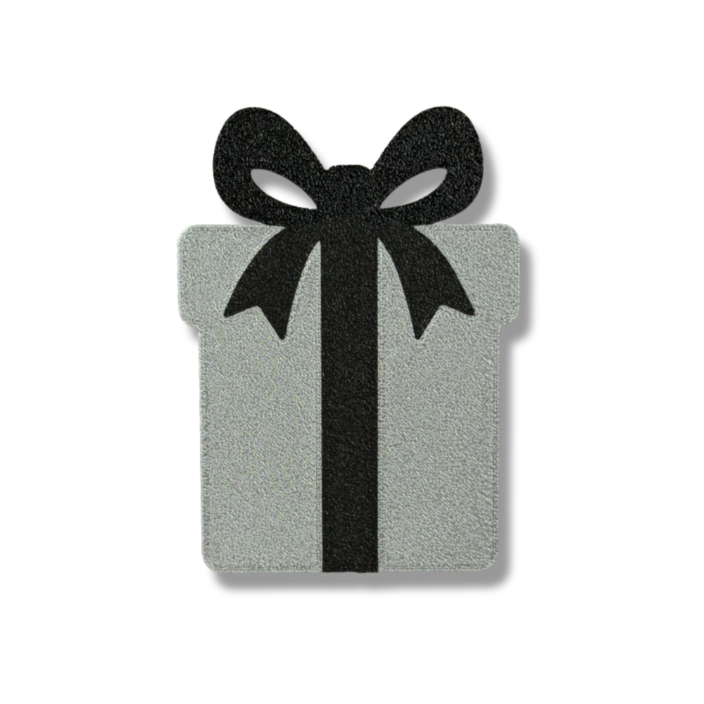 Silver gift box black bow