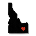 State of Idaho in black with heart over south east